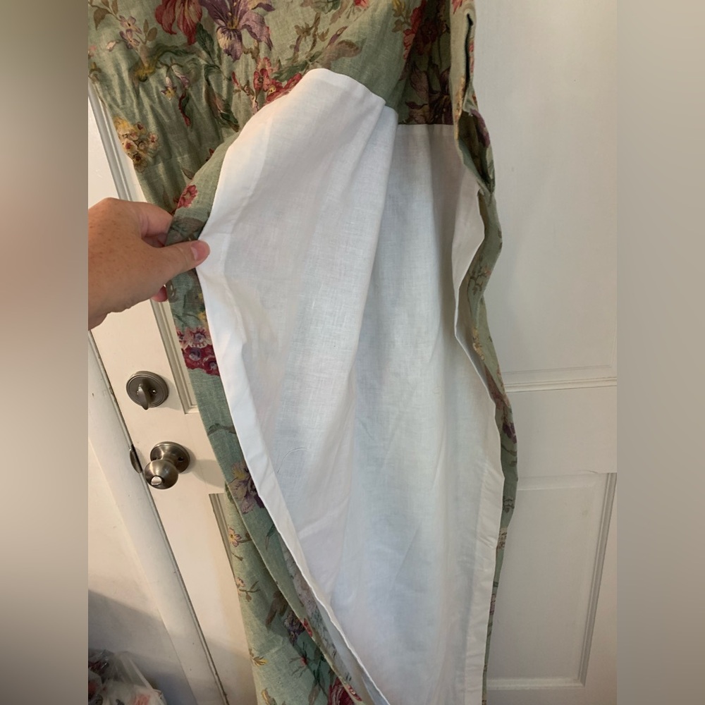 Custom Made Lined Sage Green Floral French Country Linen Curtains-51” W x90”L - Picture 3 of 7
